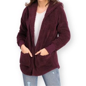 Hippie Rose Burgundy Sherpa Cardigan
